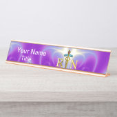 GOLD CADUCEUS REGISTRIERTES NURSE-SYMBOL Pink Lila Schreibtischnamensplakette (Vorderseite )