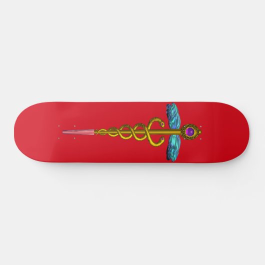 GOLD CADUCEUS, rot Skateboard (Horizontal)