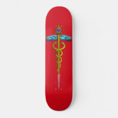 GOLD CADUCEUS, rot Skateboard (Vorderseite)