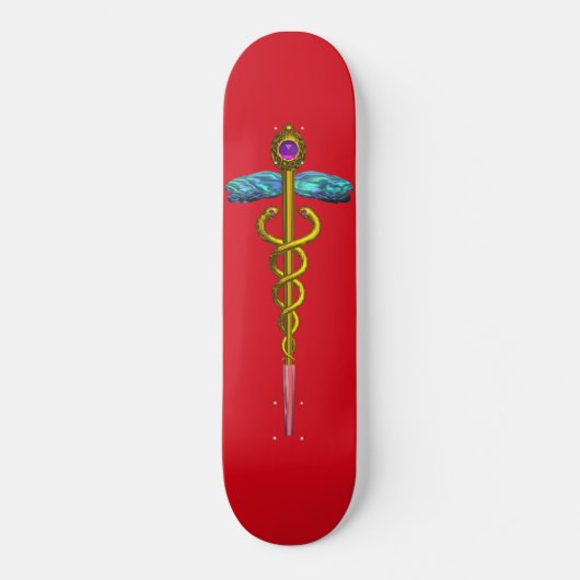 GOLD CADUCEUS, rot Skateboard (Vorderseite)