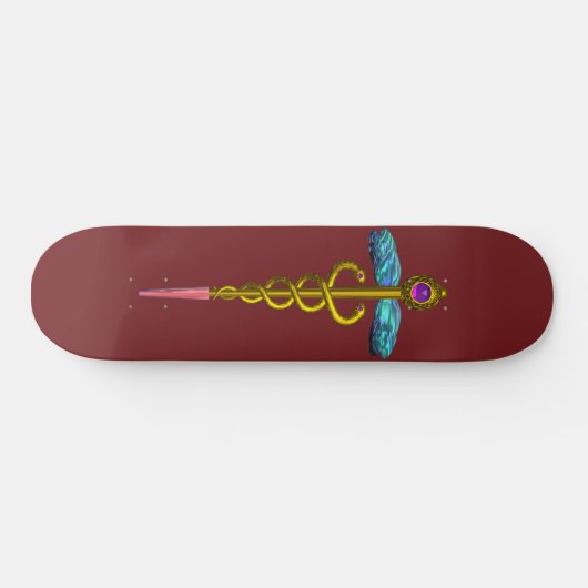 GOLD CADUCEUS, rot Skateboard (Horizontal)