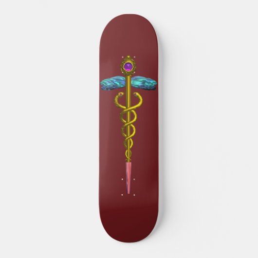 GOLD CADUCEUS, rot Skateboard (Vorderseite)