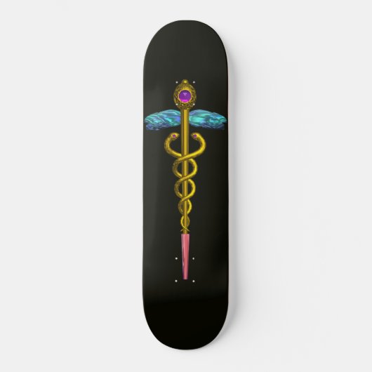 GOLD CADUCEUS, schwarz Skateboard (Vorderseite)
