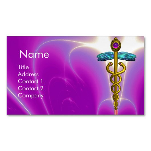 GOLD CADUCEUS SYMBOL / Pink Fuchsia Aquamarin Blau Magnetische Visitenkarte (Vorderseite)