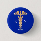 Gold Caduceus Symbol & Registered Nurse Monogram Button (Vorderseite)