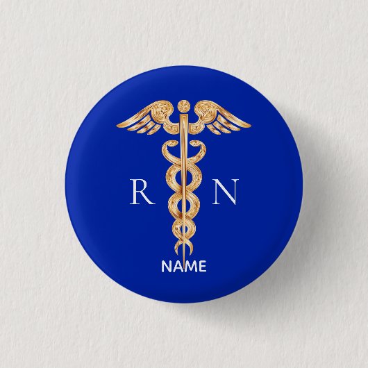 Gold Caduceus Symbol & Registered Nurse Monogram Button (Vorderseite)