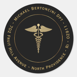 Gold Caduceus Symbol Return-Address-Label Runder Aufkleber