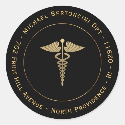 Gold Caduceus Symbol Return-Address-Label Runder Aufkleber (Vorderseite)