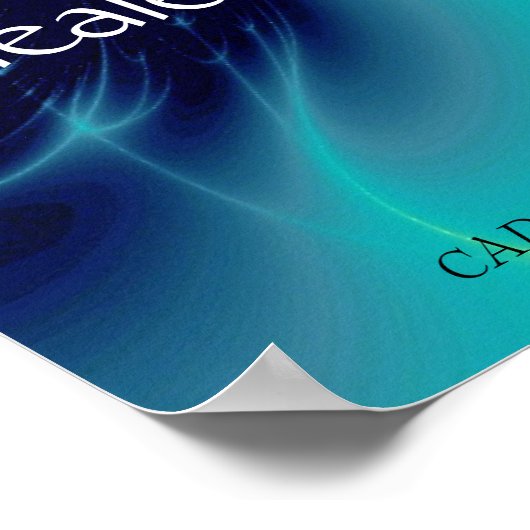 GOLD CADUCEUS UND 7 SCHAKRAS IN AQUAMARINEN BLAUEN POSTER (Ecke)