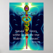GOLD CADUCEUS UND 7 SCHAKRAS IN AQUAMARINEN BLAUEN POSTER (Vorne)