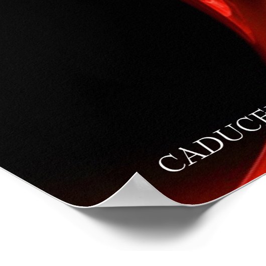 GOLD CADUCEUS UND 7 SCHAKRAS IN ROTER FRAKTAL ROSE POSTER (Ecke)