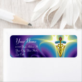GOLD CADUCEUS VETERINÄRSYMBOL, Aqua Blau, Lila (Insitu)