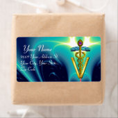 GOLD CADUCEUS VETERINÄRSYMBOL, Aqua Blue, Aquamari (Insitu)