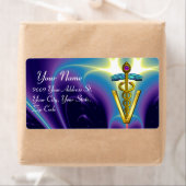 GOLD CADUCEUS VETERINÄRSYMBOL, Aqua Blue, Lila (Insitu)