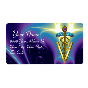 GOLD CADUCEUS VETERINÄRSYMBOL, Aqua Blue, Lila