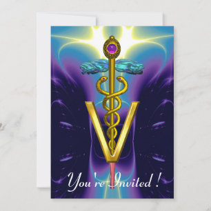GOLD CADUCEUS VETERINÄRSYMBOL Blau Lila Einladung