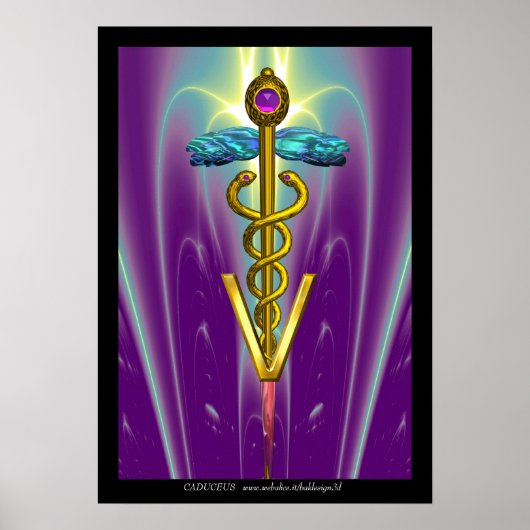 GOLD CADUCEUS VETERINÄRSYMBOL Blau Lila Poster (Vorne)