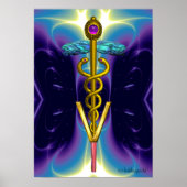 GOLD CADUCEUS VETERINÄRSYMBOL Blau Lila Poster (Vorne)