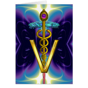 GOLD CADUCEUS VETERINÄRSYMBOL Lila blau