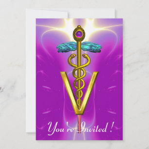 GOLD CADUCEUS VETERINÄRSYMBOL Pink Fuchsia Einladung