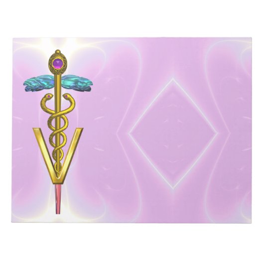 GOLD CADUCEUS VETERINÄRSYMBOL, Pink Lilac Notizblock (Vorderseite)