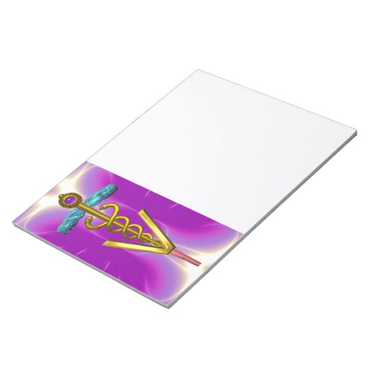 GOLD-CADUCEUS-VETERINÄRSYMBOL, rosa Lila Notizblock (angewinkelt)