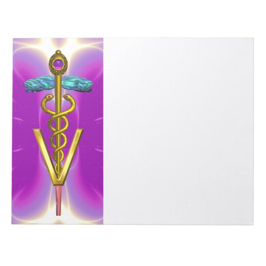 GOLD-CADUCEUS-VETERINÄRSYMBOL, rosa Lila Notizblock (Vorderseite)