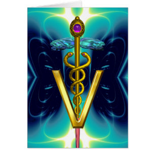 GOLD CADUCEUS VETERINÄRSYMBOL Türkis Blau