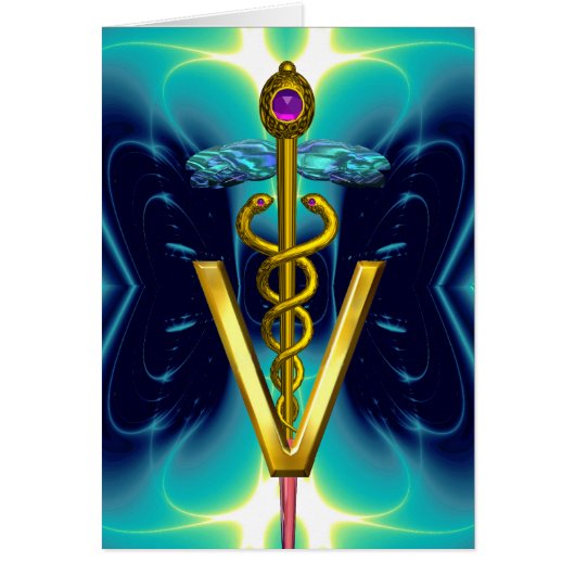 GOLD CADUCEUS VETERINÄRSYMBOL Türkis Blau (Vorne)