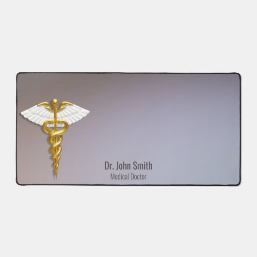 Gold Caduceus White Wings Medical Elegant Schreibtischunterlage (Vorderseite)