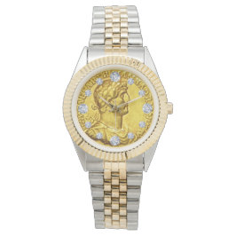 Gold Caesar Antiquities Coin Diamond Dial Armbanduhr