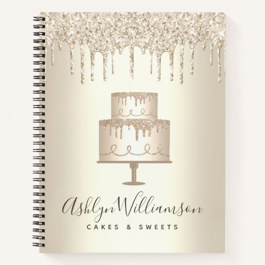 Gold Cake Bäckerei Dessert Glitzer Tropfen Kondito Notizblock (Vorderseite)