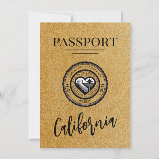 Gold California Passport Save the Date (Vorderseite)