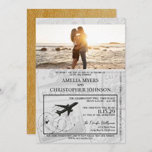 Gold California Passport Wedding Einladung
