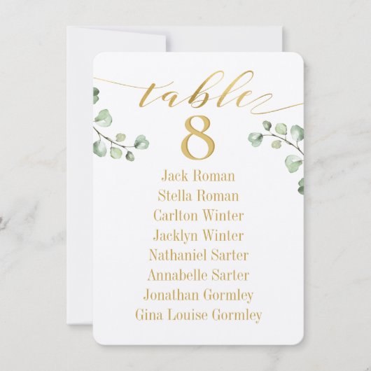 Gold Calligrafy Greenery Table Cards Einladung (Vorderseite)
