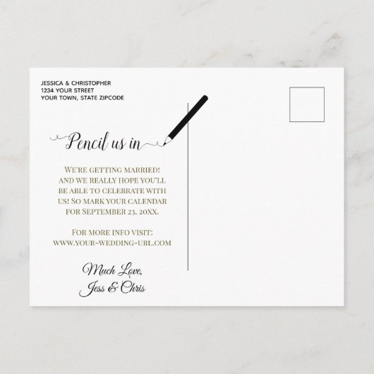 Gold Calligrafy Wedding Save the Date Emerald Ankündigungspostkarte (Rückseite)