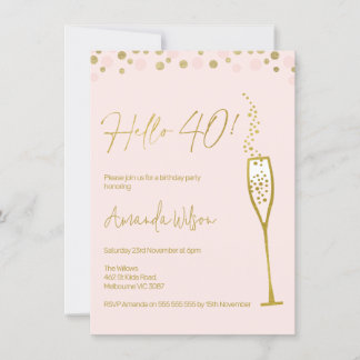 Gold Calligraphie Glas 40. Geburtstag Einladung