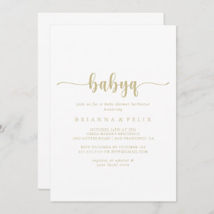 Gold Calligraphy BabyQ Baby Shower Barbecue Einladung