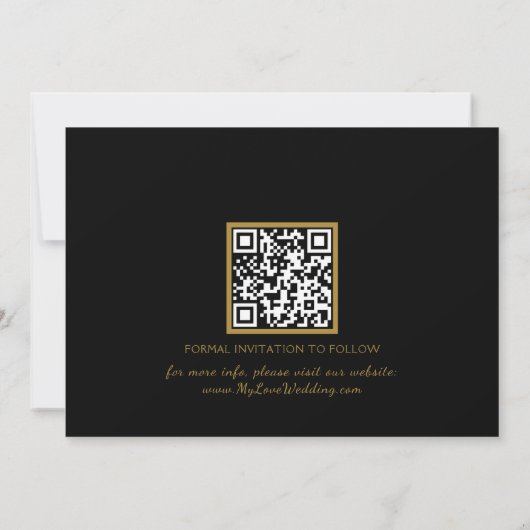 Gold Calligraphy Black QR Save the Date (Rückseite)