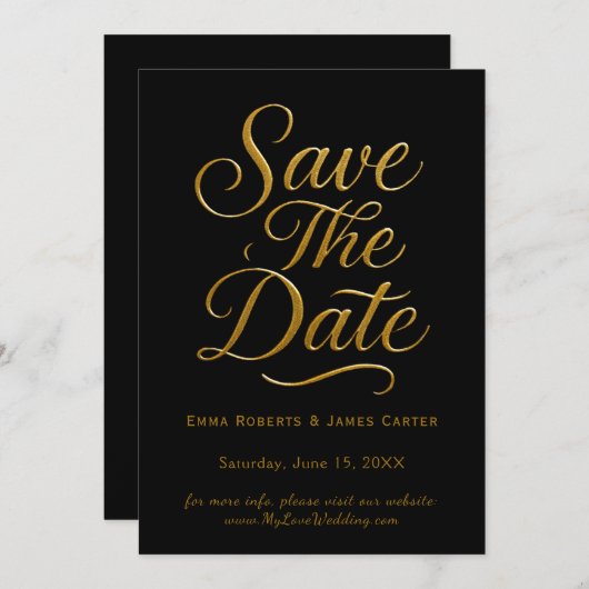 Gold Calligraphy Black Save the Date (Vorne/Hinten)