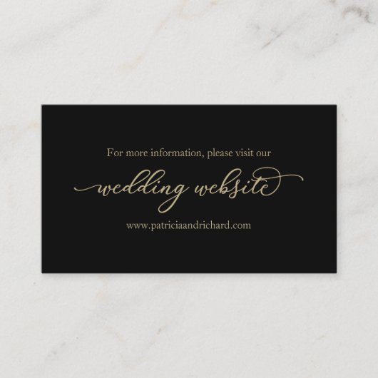 Gold Calligraphy Black Wedding Website Visitenkarte (Vorderseite)