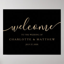 Gold Calligraphy Black Welcome Wedding Poster