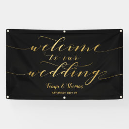 Gold Calligraphy Black Willkommen bei unserer Hoch Banner