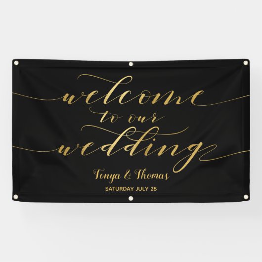 Gold Calligraphy Black Willkommen bei unserer Hoch Banner (Horizontal)