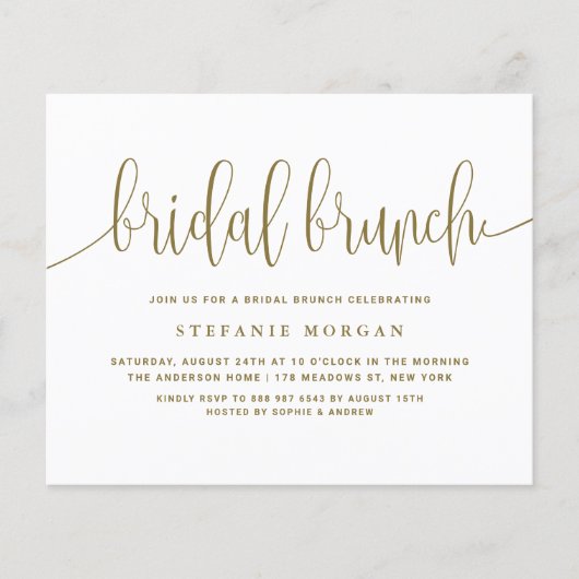 Gold Calligraphy Bridal Brunch Einladung (Vorderseite)