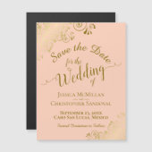 Gold Calligraphy Coral Peach Speichern Sie das Dat Magnetkarte (Vorne/Hinten)