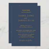 Gold Calligraphy Dark Blue All in One Wedding Einladung (Vorne/Hinten)