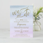 Gold Calligraphy Dusty Blue & Lilac Vow Renewal Einladung (Stehend Vorderseite)