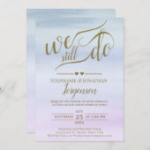 Gold Calligraphy Dusty Blue & Lilac Vow Renewal Einladung (Vorne/Hinten)