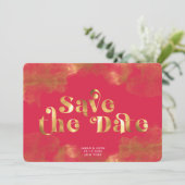 Gold Calligraphy Elegant Magenta QR Code Save The Date (Stehend Vorderseite)